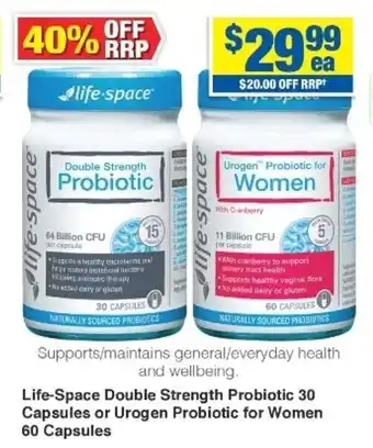 My Chemist Life-Space Double Strength Probiotic 30 Capsules or Urogen Probiotic for Women 60 Capsules offer