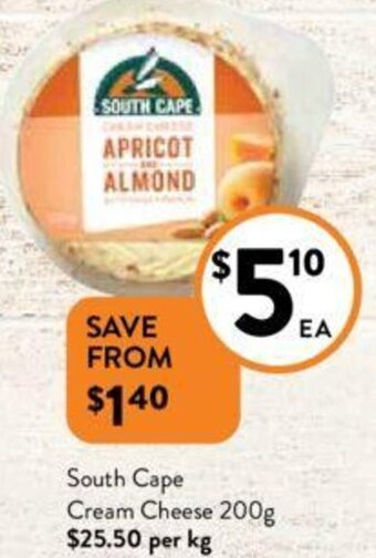 Foodworks South Cape Cream Cheese 200g offer