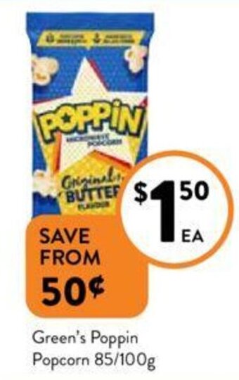 Foodworks Green's Poppin Popcorn 85/100g offer