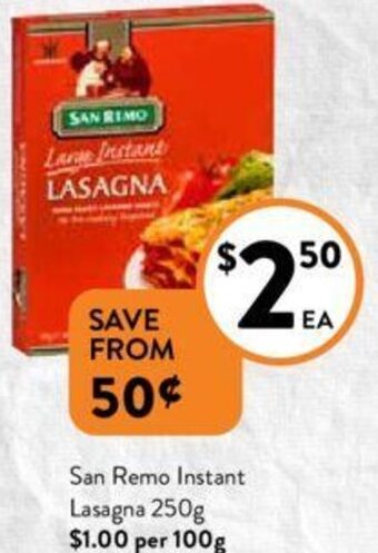 Foodworks San Remo Instant Lasagna 250g offer
