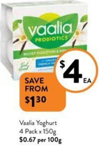 Foodworks Vaalia Yoghurt 4 Pack x 150g offer