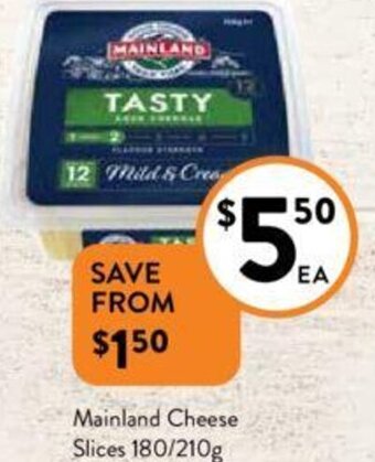 Foodworks Mainland Cheese Slices 180/210g offer