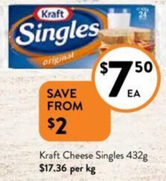 Foodworks Kraft Cheese Singles 432g offer