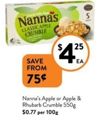 Foodworks Nanna's Apple or Apple & Rhubarb Crumble 550g offer