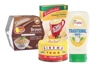 Coles Sirena Tuna 95g, Sunrice Steamed Rice Microwave Cup 2 Pack or 90 Second Rice Pouch 240g-250g, Continental Cup a Soup 2 Serve offer