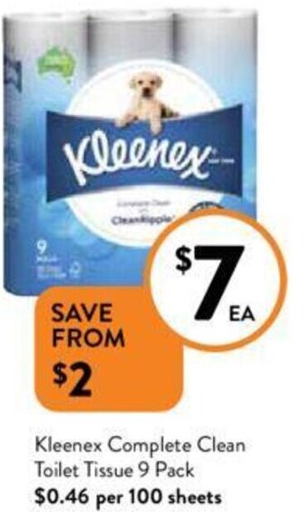 Foodworks Kleenex Complete Clean Toilet Tissue 9 Pack offer