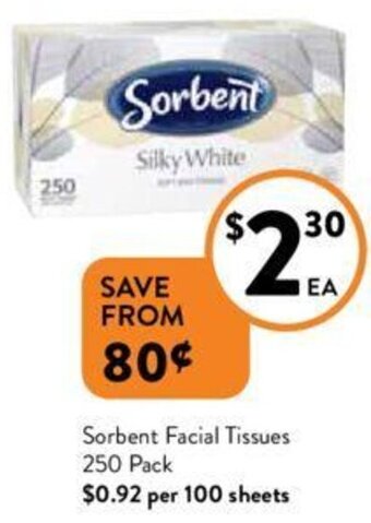 Foodworks Sorbent Facial Tissues 250 Pack offer