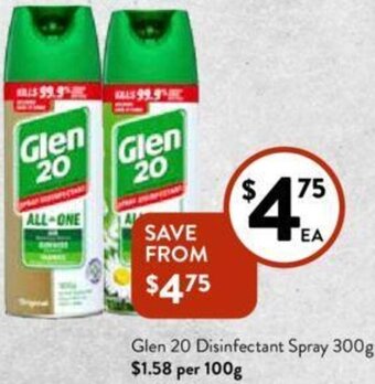 Foodworks Glen 20 Disinfectant Spray 300g offer