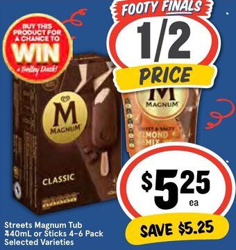 IGA Streets Magnum Tub 440mL or Sticks 4-6 Pack Selected Varieties offer
