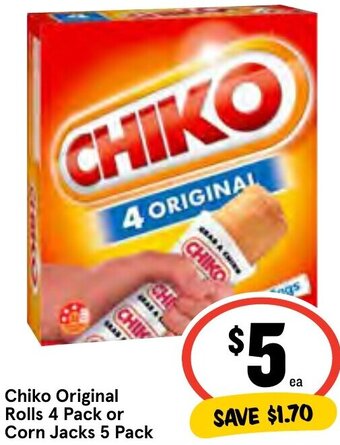 IGA Chiko Original Rolls 4 Pack or Corn Jacks 5 Pack offer