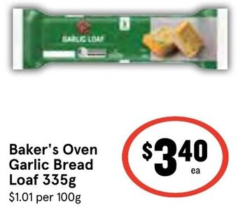 IGA Baker's Oven Garlic Bread Loaf 335g offer
