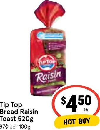 IGA Tip Top Bread Raisin Toast 520g offer