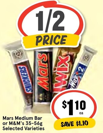 IGA Mars Medium Bar or M&M's 35-56g Selected Varieties offer
