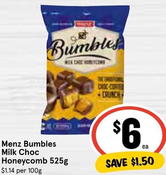 IGA Menz Bumbles Milk Choc Honeycomb 525g offer