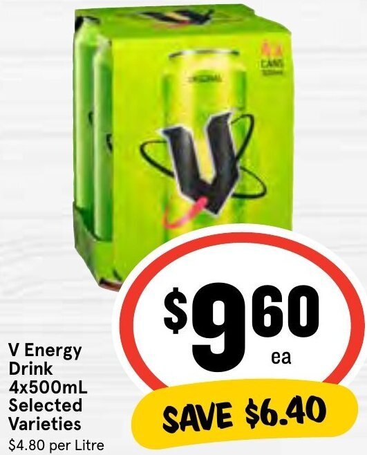 V Energy Drink 4x500mL Selected Varieties offer at IGA