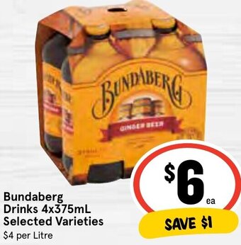 IGA Bundaberg Drinks 4x375mL Selected Varieties offer