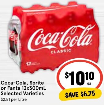 IGA Coca-Cola, Sprite or Fanta 12x300mL Selected Varieties offer