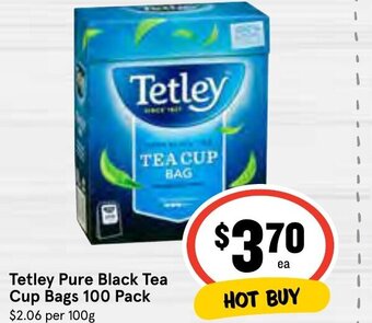 IGA Tetley Pure Black Tea Cup Bags 100 Pack offer