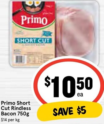 IGA Primo Short Cut Rindless Bacon 750g offer