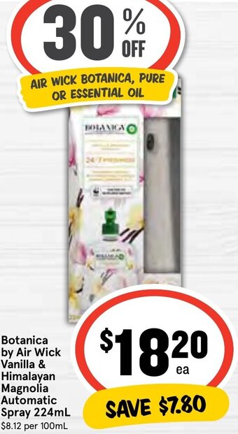 IGA Botanica by Air Wick Vanilla & Himalayan Magnolia Automatic Spray 224mL offer