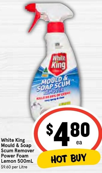 IGA White King Mould & Soap Scum Remover Power Foam Lemon 500mL offer