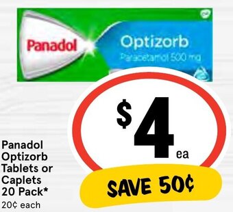 IGA Panadol Optizorb Tablets or Caplets 20 Pack offer
