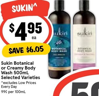 Sukin Botanical or Creamy Body Wash 500mL Selected Varieties