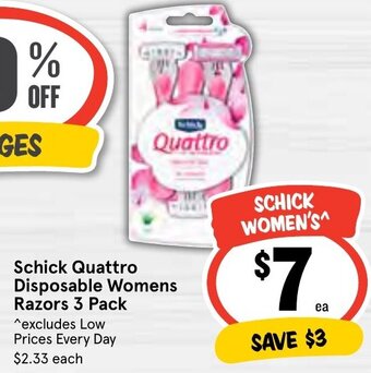 IGA Schick Quattro Disposable Womens Razors 3 Pack offer
