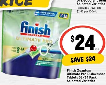 IGA Finish Quantum Ultimate Pro Dishwasher Tablets 32-34 Pack Selected Varieties offer