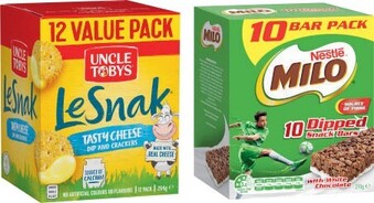 Coles Uncle Tobys Le Snak Value Pack 264g or Nestlé Milo Bar Value Pack 270g offer