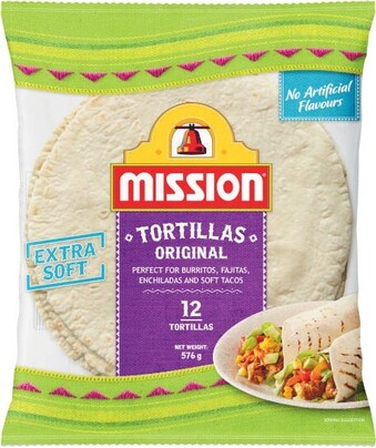 Coles Mission Tortillas Original 12 Pack 576g offer