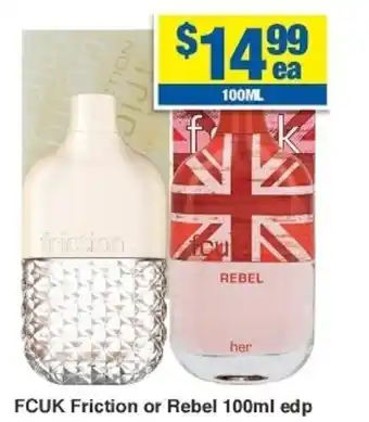 My Chemist FCUK Friction or Rebel 100ml edp offer
