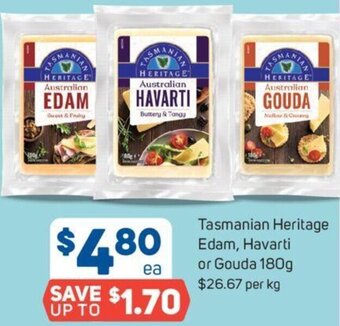 Tasmanian Heritage Edam, Havarti or Gouda 180g