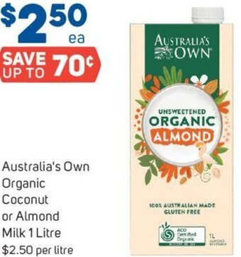 Foodland Australia's Own Organic Coconut or Almond Milk 1 Litre offer