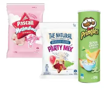 Coles The Natural Confectionery Co. Family Bag 200g-260g, Pascall or Sour Patch 160g-350g, Pringles Potato Chips 134g or Arnottu201 offer