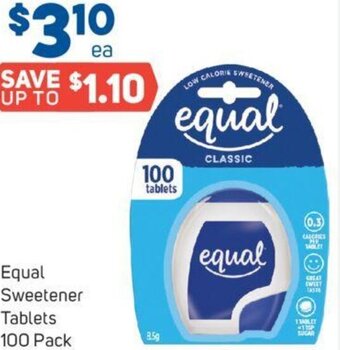 Foodland Equal Sweetener Tablets 100 Pack offer