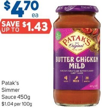 Foodland Patak's Simmer Sauce 450g offer