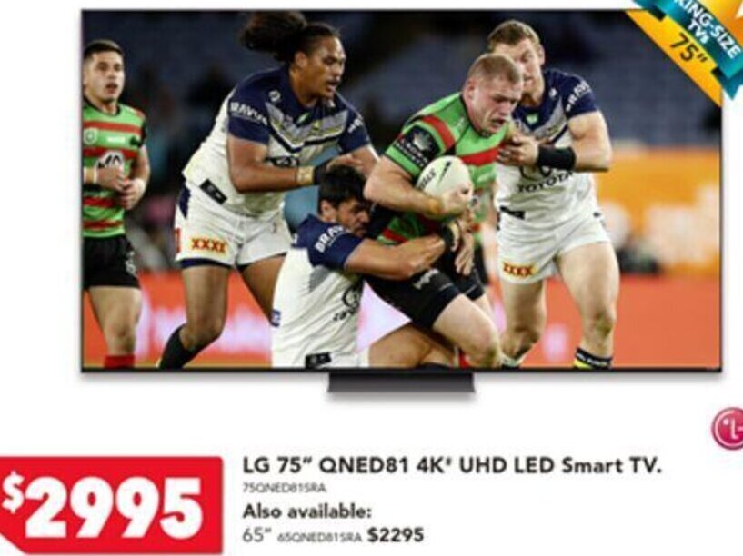 LG 75" QNED81 4K UHD LED Smart TV. offer at Harvey Norman