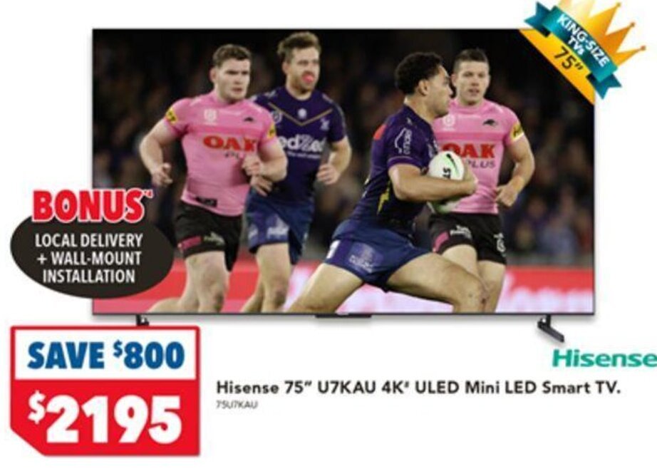 Hisense 75" U7KAU 4K* ULED Mini LED Smart TV. offer at Harvey Norman