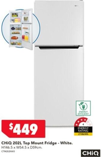 Harvey Norman CHIQ 202L Top Mount Fridge - White. offer
