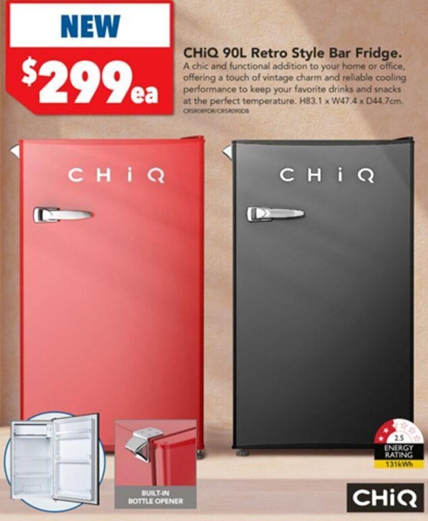 CHIQ 90L Retro Style Bar Fridge offer at Harvey Norman