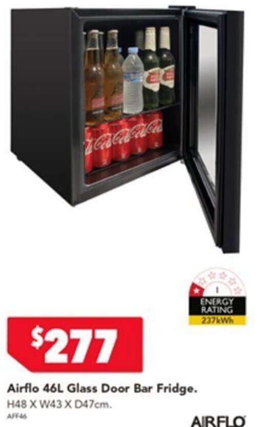 Airflo 46L Glass Door Bar Fridge offer at Harvey Norman