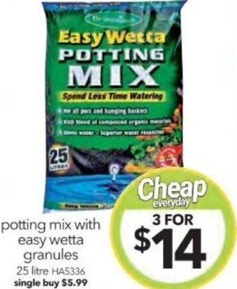 Cheap as Chips Easy Wetta POTTING MIX 25 litre 3 for offer