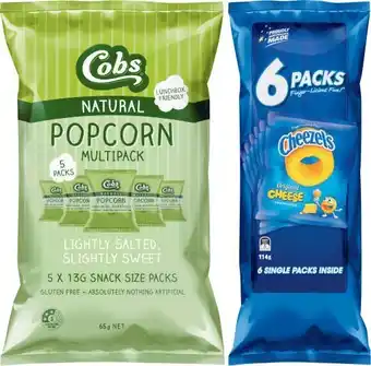 Coles Cheezels 6 Pack 114g or Cobs Popcorn 5 Pack 65g offer