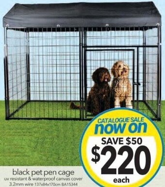 Cheap as Chips Black pet pen cage uv resistant & waterproof canvas cover 3.2mm wire 137x84x170cm offer