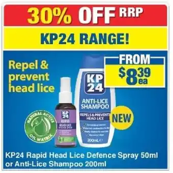 My Chemist KP 24 Rapid Head Lice Defence Spray 50ml or Anti-Lice Shampoo 200ml offer