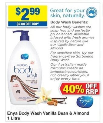 Enya Body Wash Vanilla Bean & Almond 1 Litre