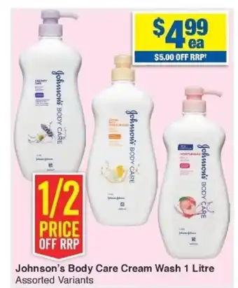 My Chemist Johnson's Body Care Cream Wash 1 Litre offer