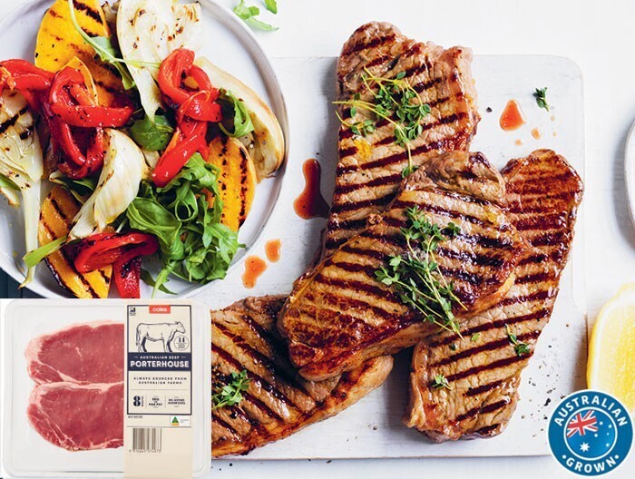 Coles Australian No Added Hormones Beef Porterhouse Steak 2 Pack 480g