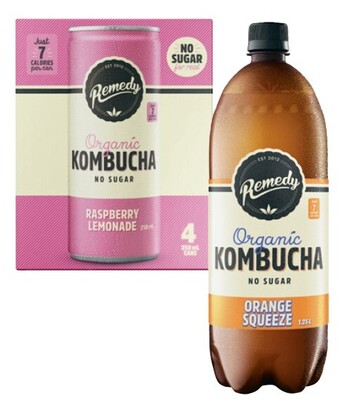 Coles Remedy kombucha 1.25 litre or 4x250ml offer